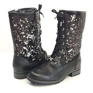 Women’s Michael Kors MARCELLA Black Lace Up Sequin Mid Calf Boots US 5